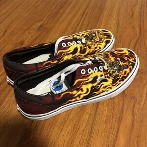 Vans Mens Flame Graphic Low-Top Sneakers - Maroon/Yellow/Black